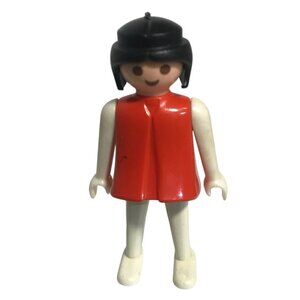 Vintage 1974 Playmobil Figure With Red Outfit & Black Hair